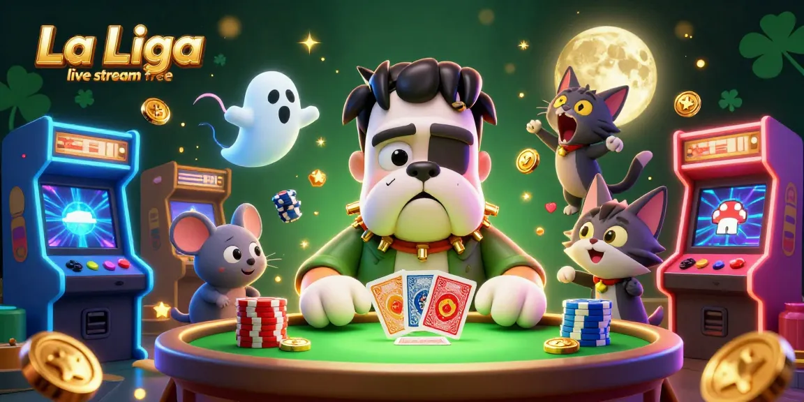 Join the action with La Liga live stream free, experiencing thrilling card deals at a spooky casino table.