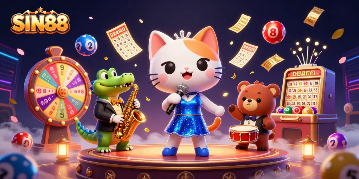 SIN88 brings excitement with vibrant casino characters and colorful elements in a lively betting scene.