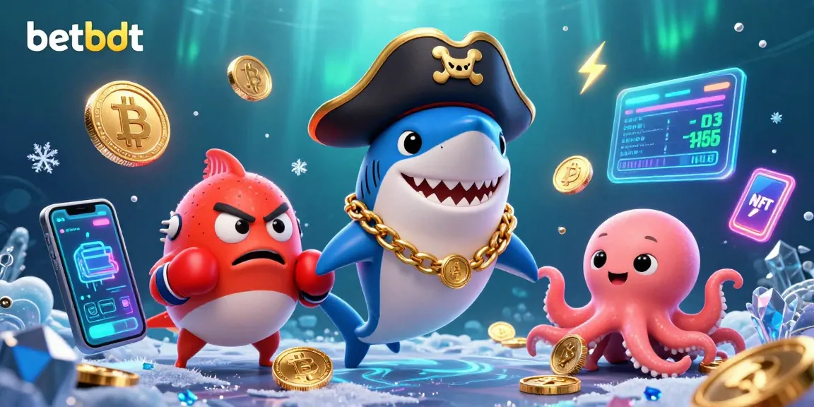 Experience thrilling wins with betbdt in this action-packed casino undersea scene featuring dynamic characters and crypto elements.