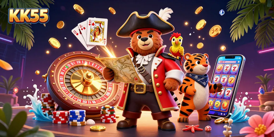 Experience thrilling KK55 casino adventures along with the pirate captain bear and friends!
