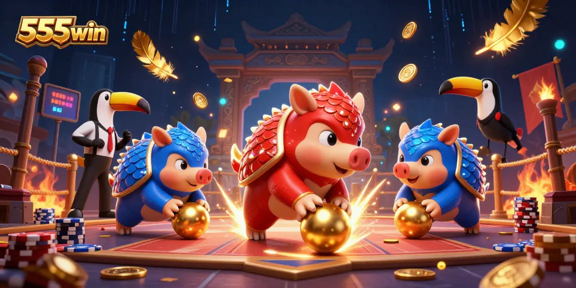 Join the action with 555win pangolins competing in a colorful casino scene full of vibrant gaming elements.