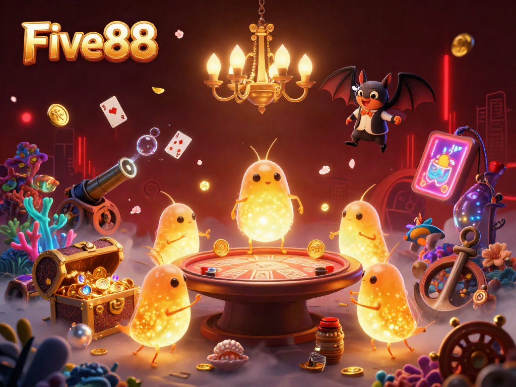 Join the fun with Five88 as glowworms illuminate a vibrant casino scene filled with excitement.