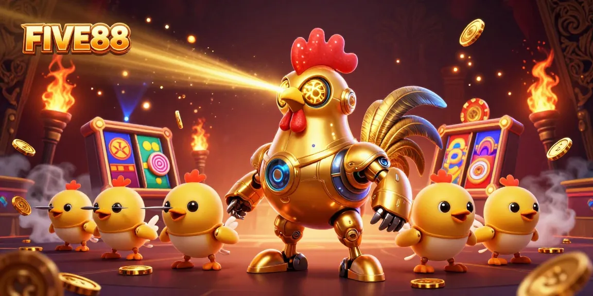 Experience thrilling gameplay with FIVE88 at a vibrant cartoon casino featuring dynamic characters.