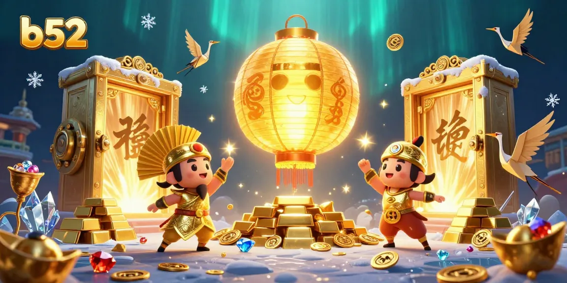 Engage in B52 gaming action with a dynamic scene full of treasures and lucky symbols.