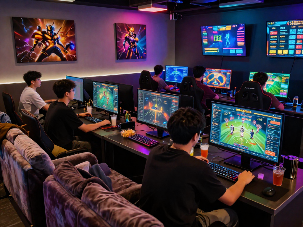 Experience the excitement of online betting with friends at oxbet.com in a vibrant gaming lounge setting.