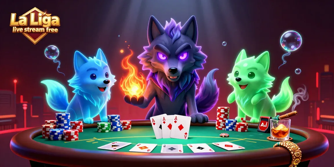 Engage with the excitement of La Liga live stream free, featuring a magical wolf pack in a vibrant poker scene.