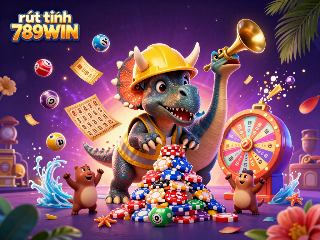 Engage in the excitement of rút tiền 789WIN with this dynamic 3D illustration showcasing vibrant casino elements.