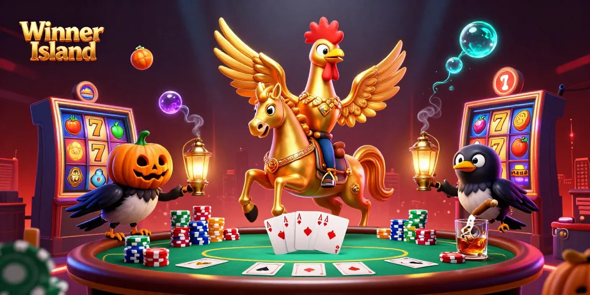 Experience thrill at Winner Island as the golden rooster and pumpkin-headed crows light up the casino scene.