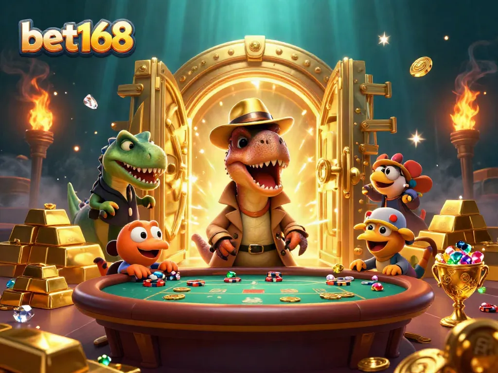 Experience thrilling gameplay at bet168 with a crafty velociraptor and suspenseful casino atmosphere.