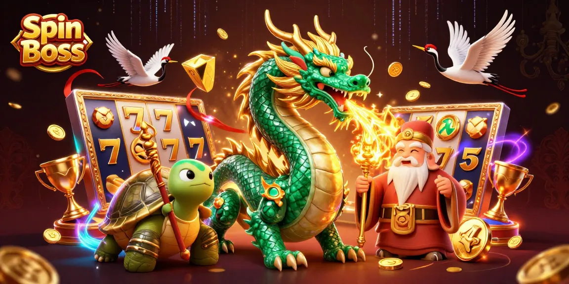 Spin Boss offers an engaging casino experience with a vibrant 3D illustration featuring luck and excitement.