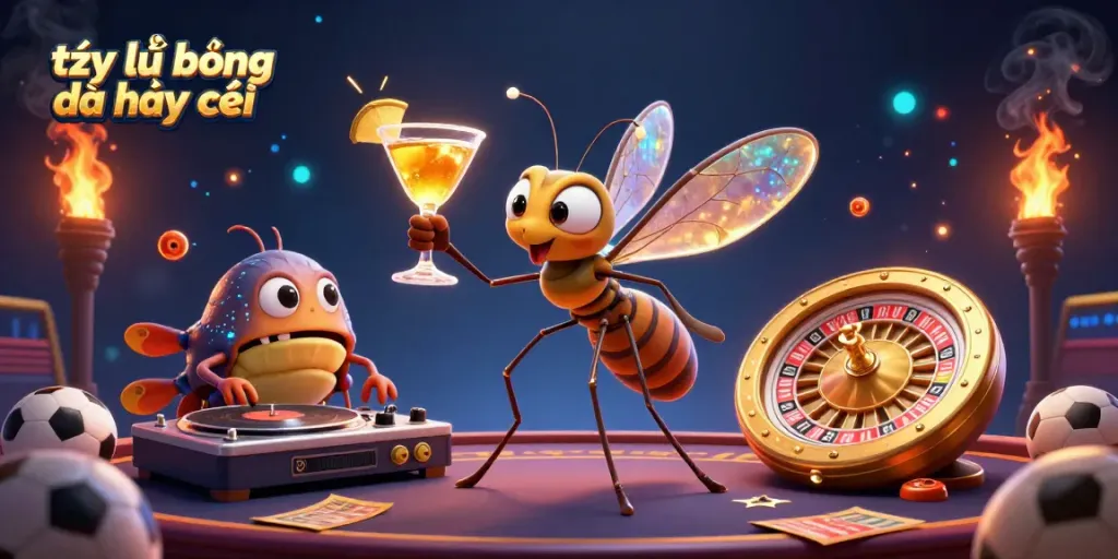 Experience the excitement of tỷ lệ bóng đá nhà cái with a lively scene featuring unique casino mascots.