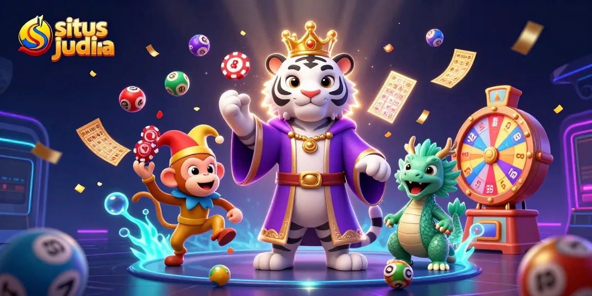 Menangkan taruhan di situs judi bola dengan ilustrasi kasino yang menampilkan singa putih 3D dan banyak elemen perjudian.