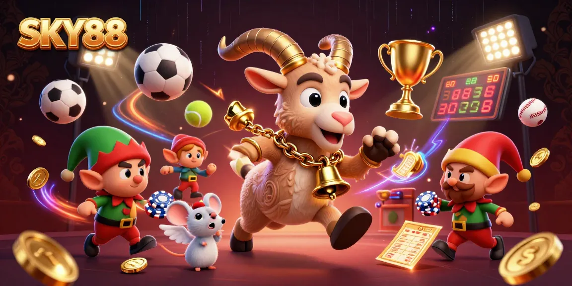Engage in thrilling gaming at SKY88 with cartoon characters enjoying a lively casino atmosphere.