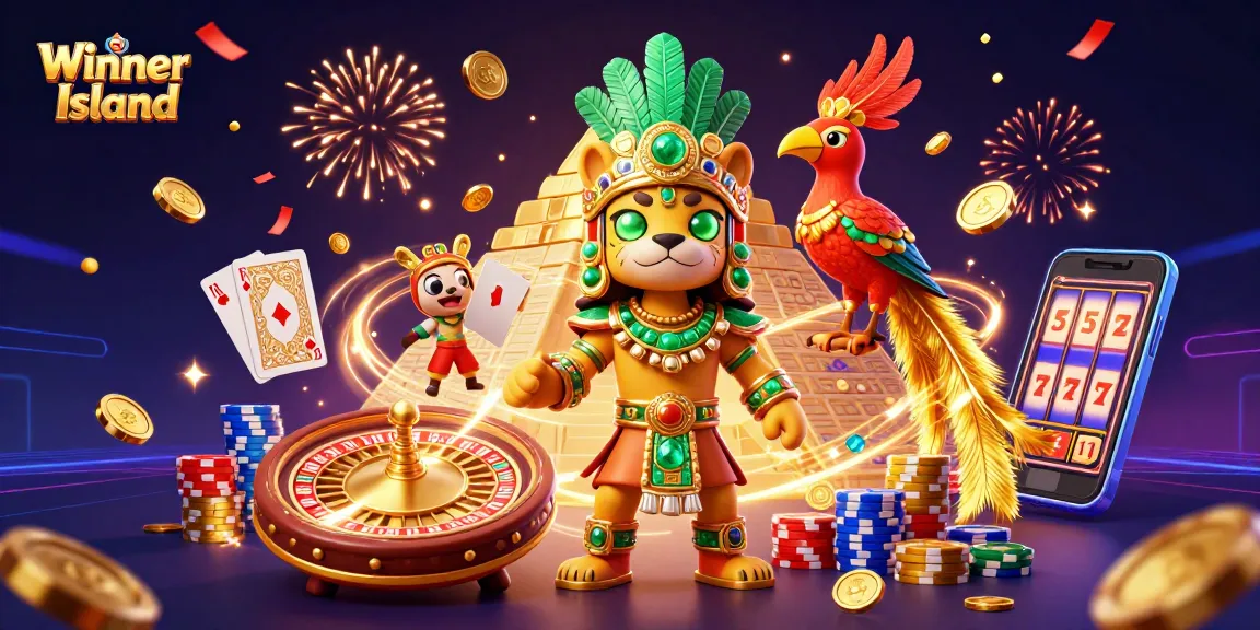 Experience the thrill of Winner Island with vibrant casino elements and iconic characters in a dazzling 3D scene.