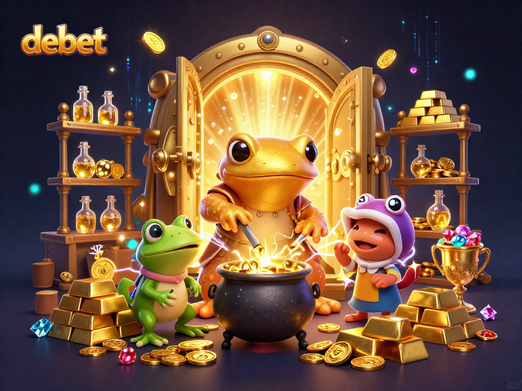 Experience debet's golden alchemy in a vibrant casino laboratory illustration.