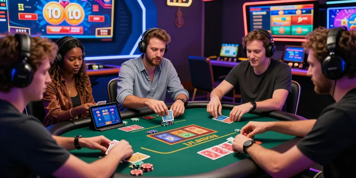Diverse players enjoying the b52 club online gaming experience at a vibrant digital casino table, engaging with exciting card games and animated graphics.