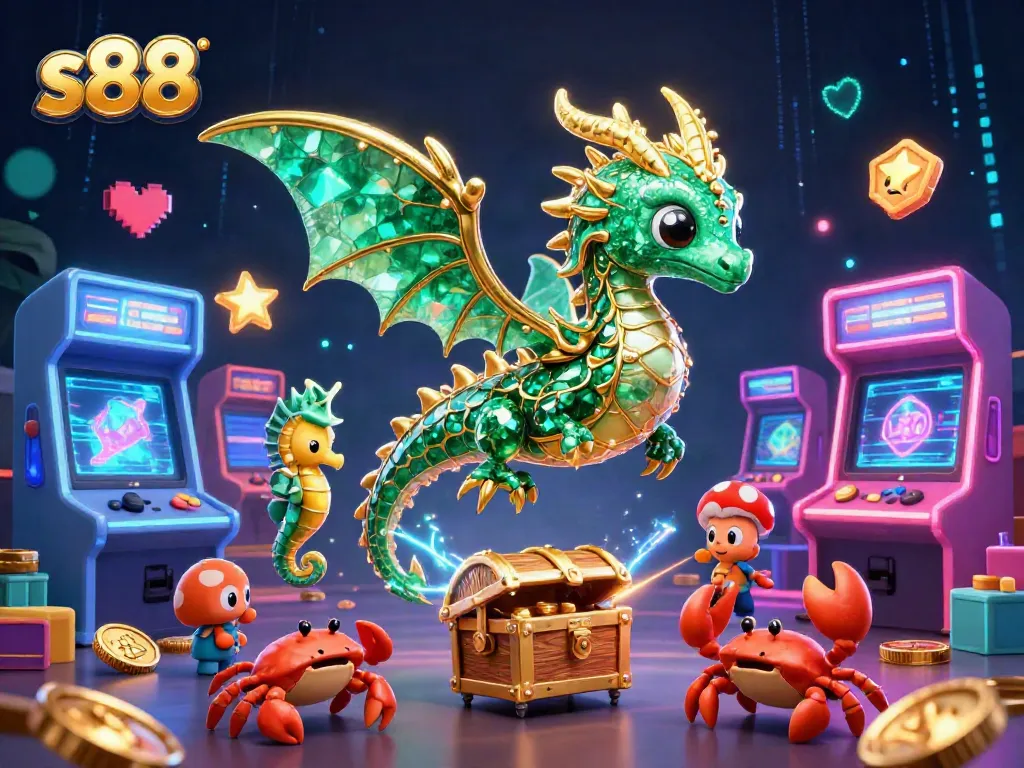 Experience the s88 adventure with vibrant dragon and treasure elements in a dynamic casino-themed scene.