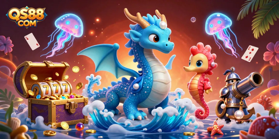 Experience thrilling action at QS88 COM with our dynamic underwater casino adventure illustration.