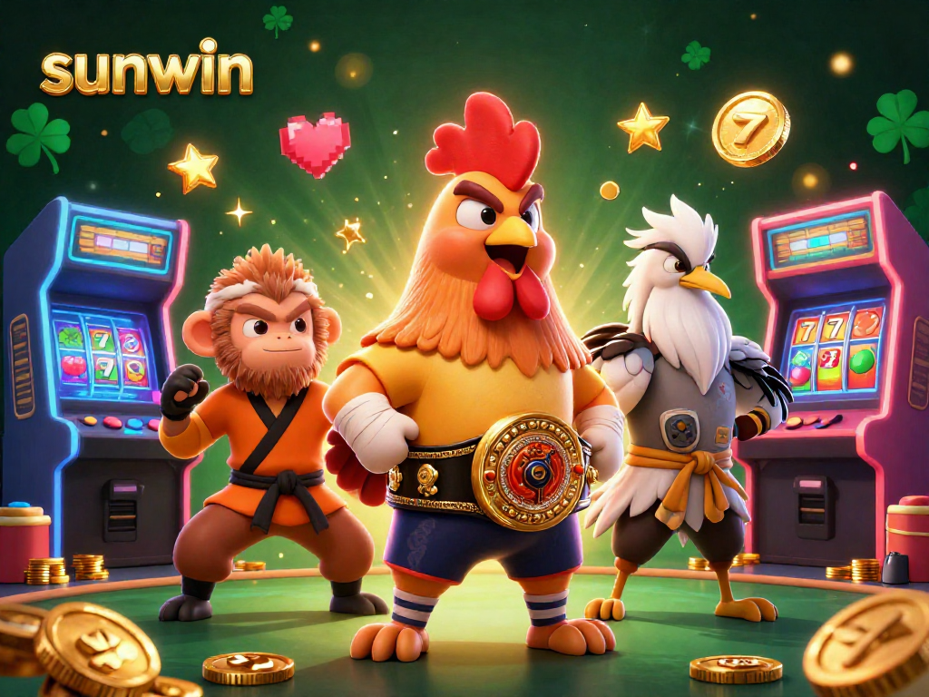 Experience the excitement of sunwin with a vibrant casino scene featuring unique characters and gaming elements.