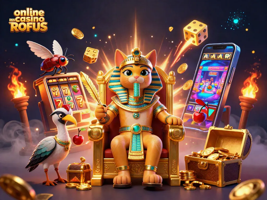 Experience excitement at an online casino uden ROFUS with vibrant characters and jackpot symbols.