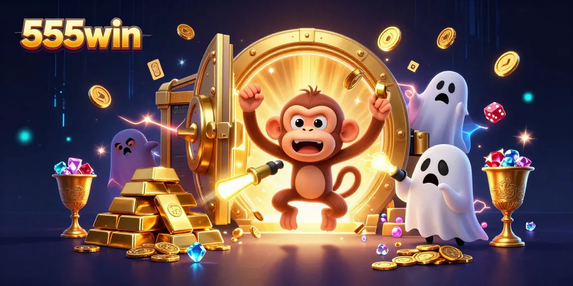Experience thrilling gameplay at 555win with a playful monkey juggling casino treasures.