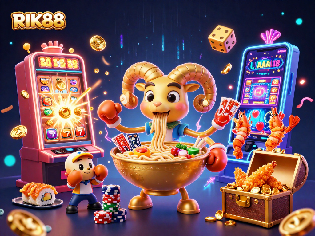 Experience RIK88's thrilling casino scene with vibrant characters and exciting gaming elements.