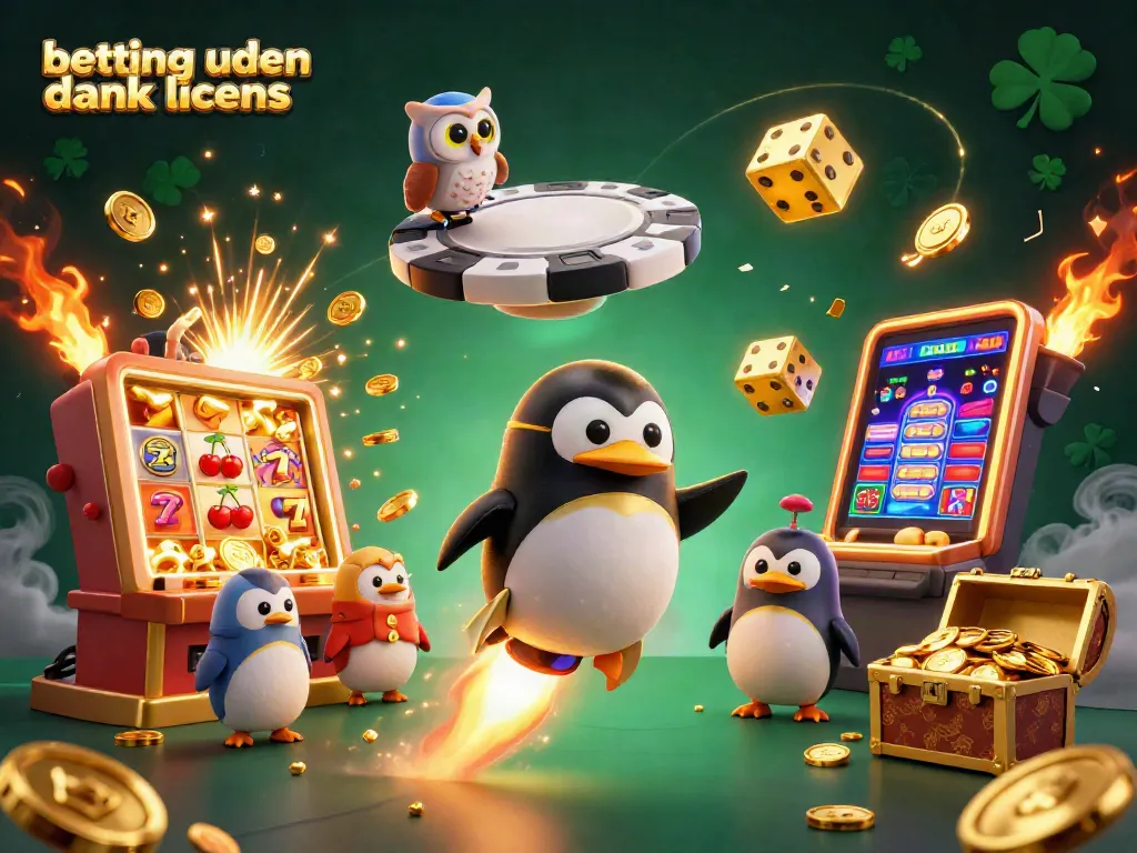 Experience thrilling betting uden dansk licens with a vibrant 3D scene featuring a golden penguin and jackpot excitement.