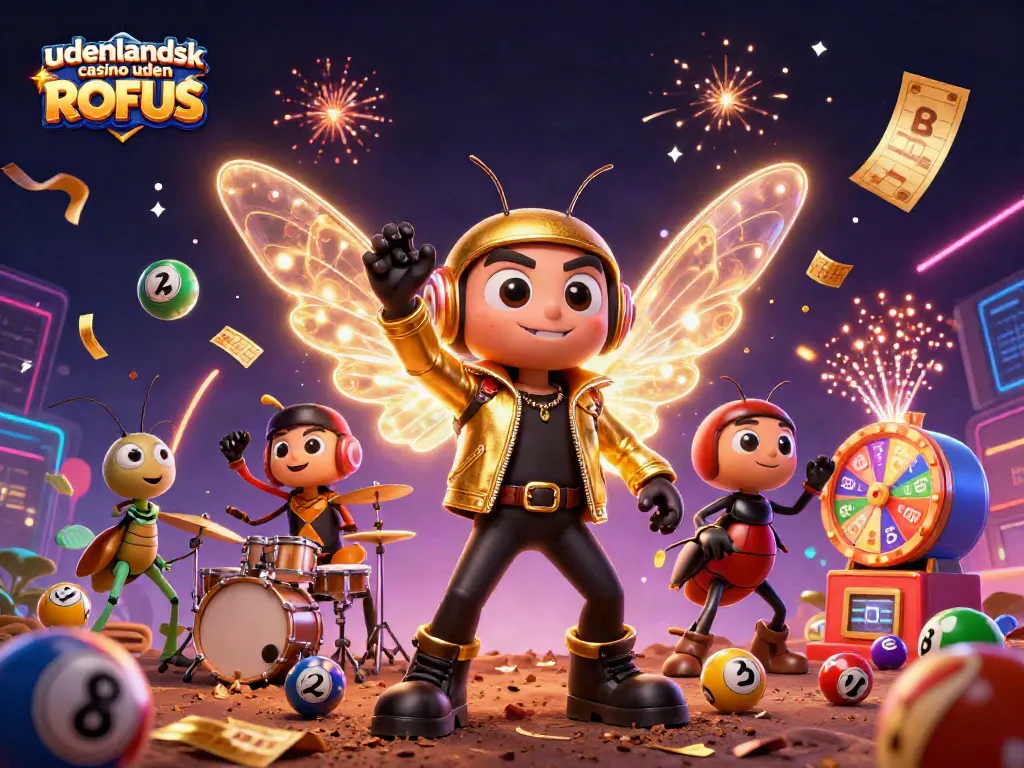 Enjoy thrilling gaming at udenlandsk casino uden ROFUS with dynamic illustrations of festive casino elements.