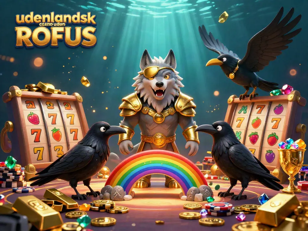 Experience the thrill of udenlandsk casino uden ROFUS with vibrant slots and gaming elements in a dramatic fantasy scene.