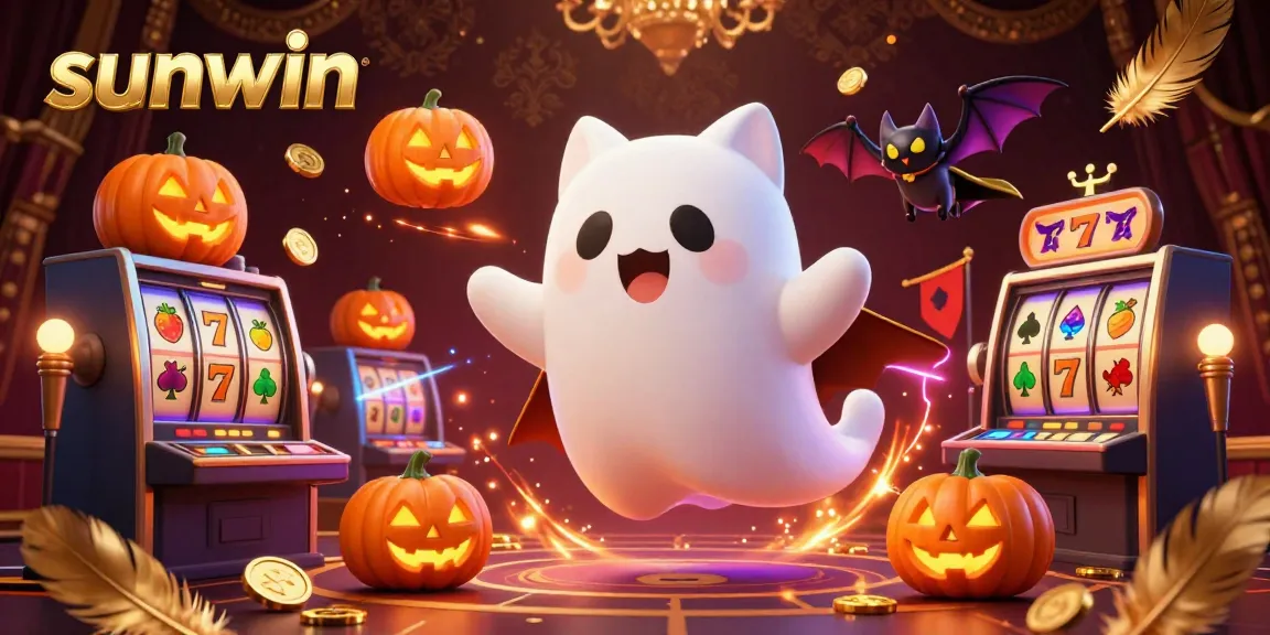 Experience thrilling wins at Sunwin's captivating casino atmosphere with ghostly spirit companions and vibrant game elements.