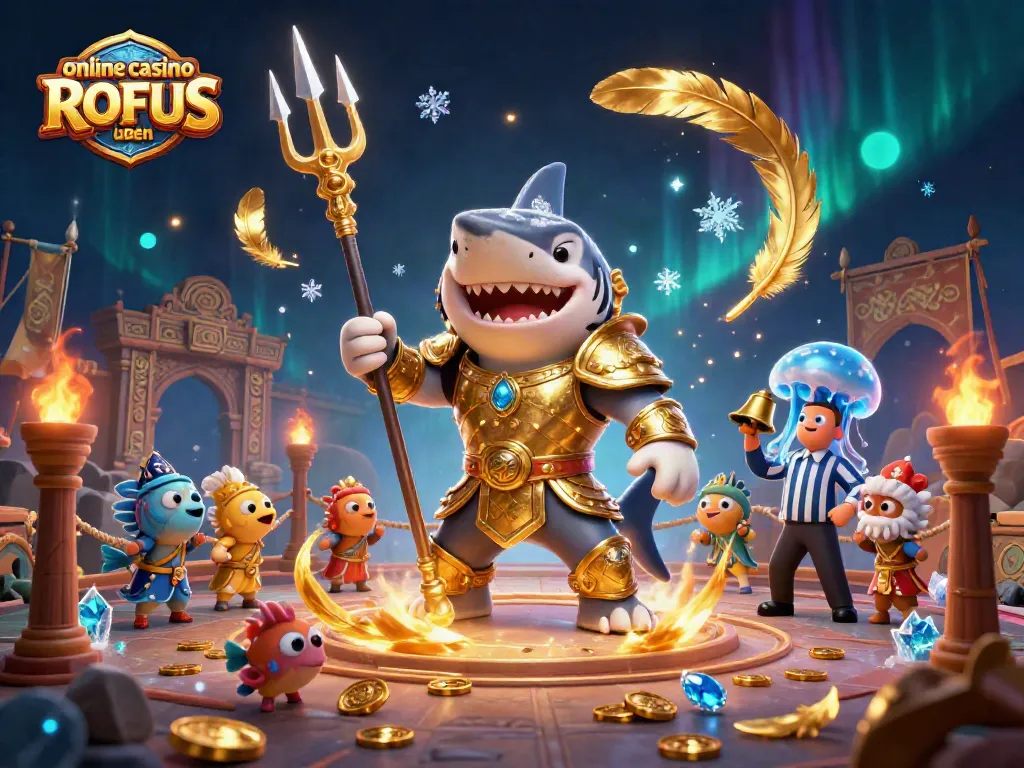 Engage in thrilling gameplay at an online casino uden ROFUS with a vibrant 3D scene featuring a tiger shark.