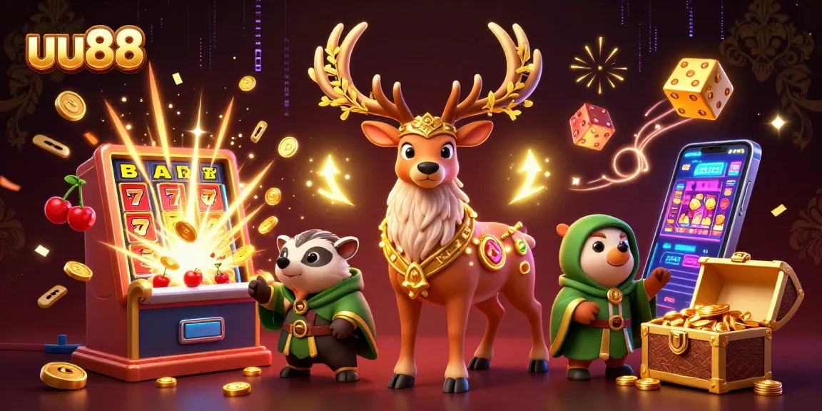 uu88 engages players with a magical stag and smart badger amidst vibrant casino action.