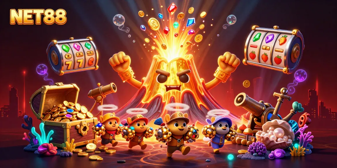 Win big with NET88's exciting slots and vibrant casino elements in a thrilling scene.