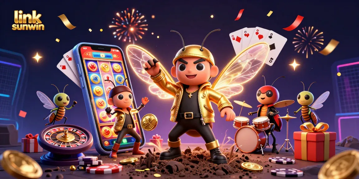 Spin to win with link sunwin in a vibrant casino scene featuring a cicada rock star!