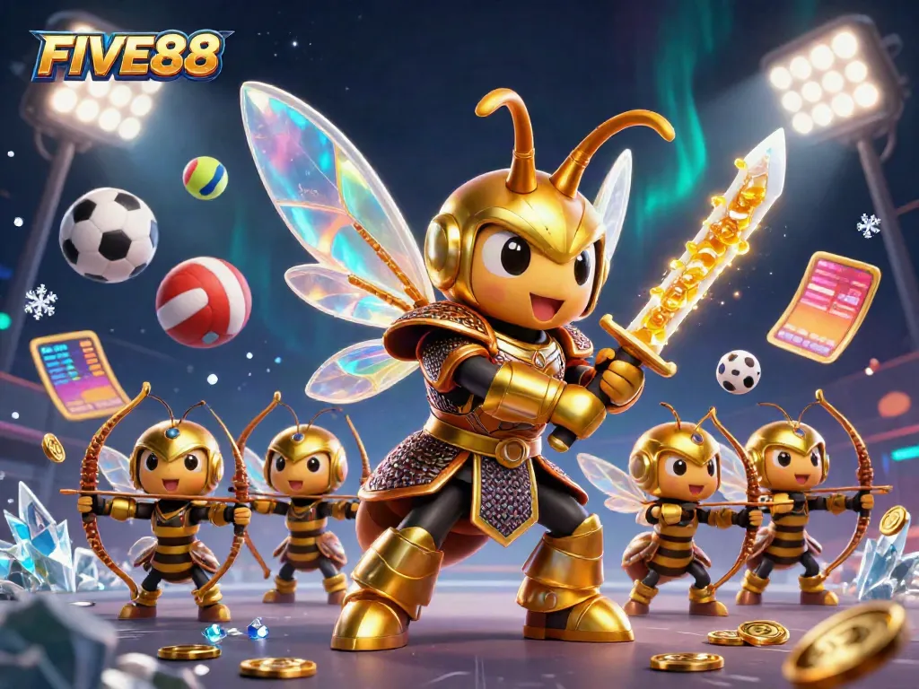 Engage with FIVE88's vibrant casino experience, featuring dynamic characters and gaming elements.