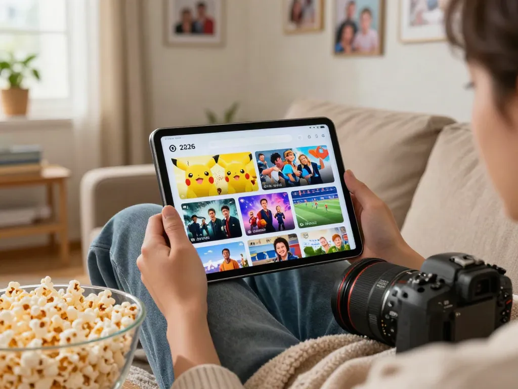 Person enjoying the Pikachu app 2026 streaming movies and sports in a cozy home setting.