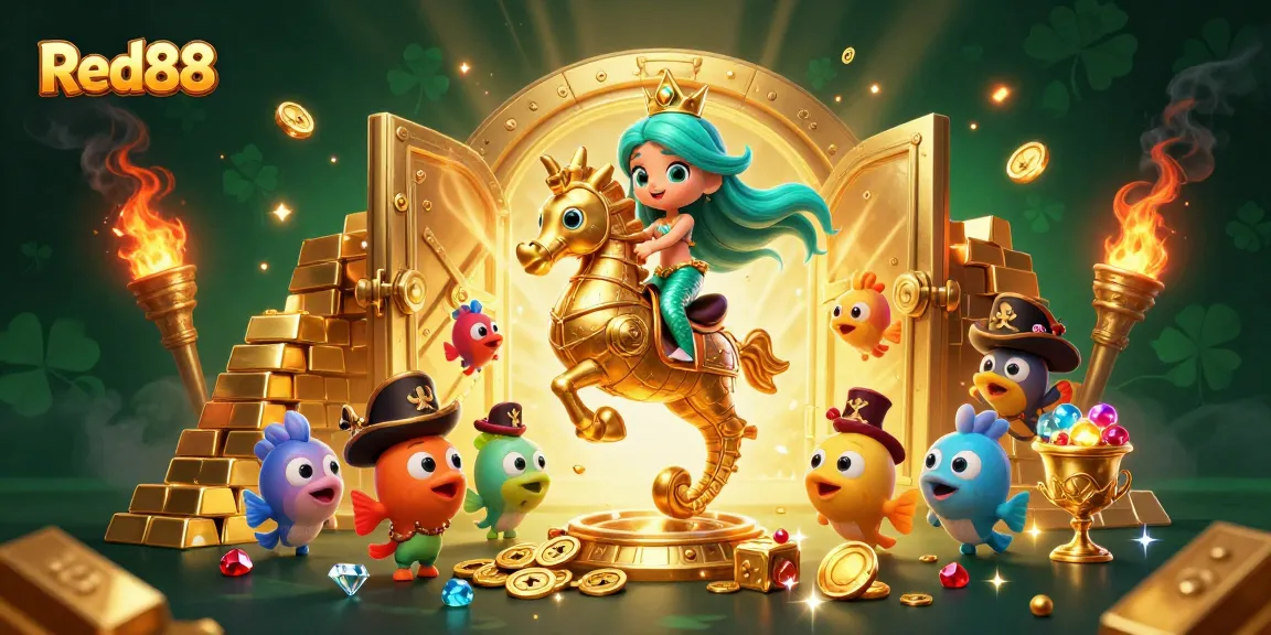 Experience thrilling wins at Red88 with vibrant 3D underwater casino illustration featuring mermaids and treasures!