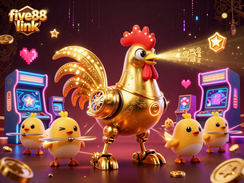 Win big with five88 link in this vibrant 3D casino scene filled with golden excitement.