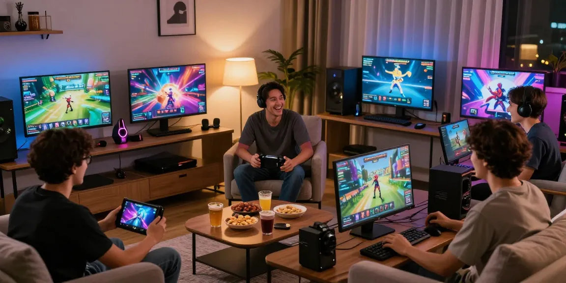 Engaged players enjoying the Sun win gaming experience in a cozy setting with various games and laughter.