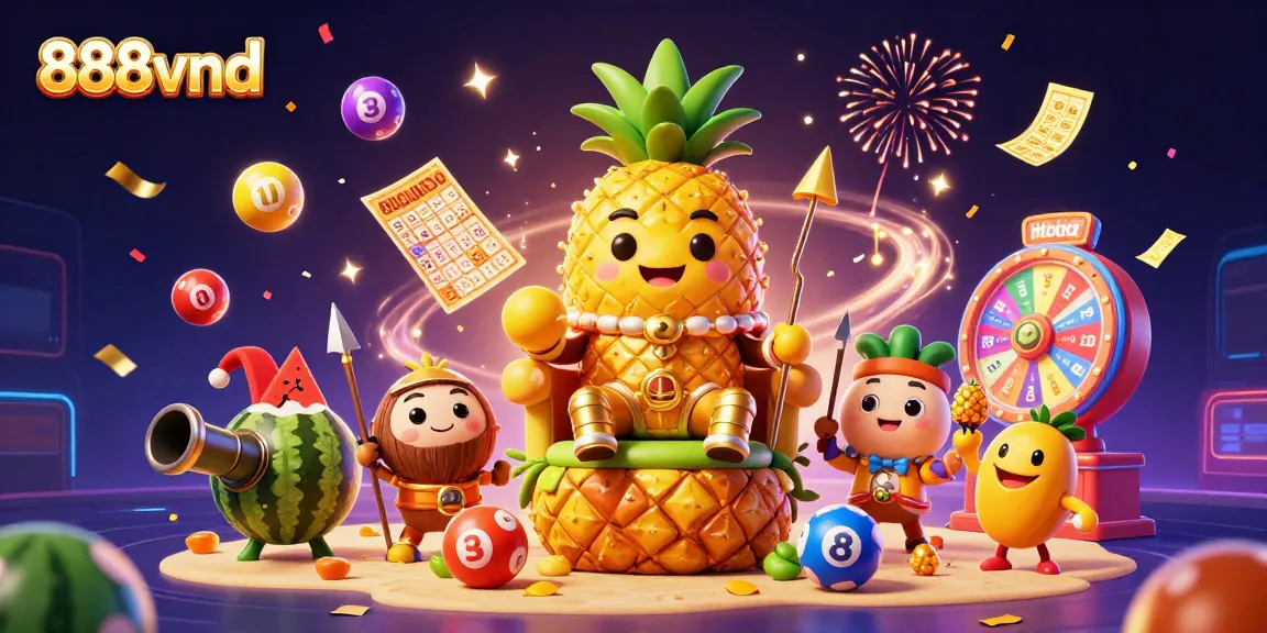Win big at 888vnd with the dynamic lottery scene featuring colorful balls and festive celebrations.
