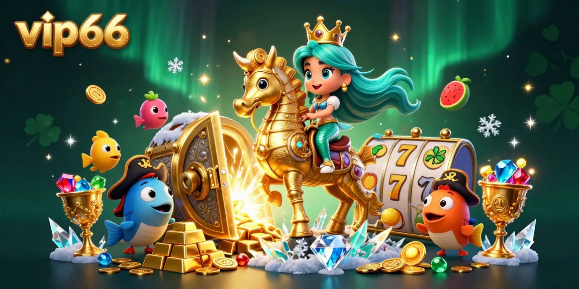 Experience exciting wins with vip66 in this vibrant casino-themed illustration showcasing colorful elements and engaging characters.