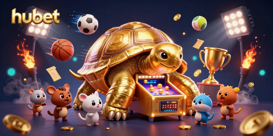 Experience thrilling gaming at hubet with a dynamic illustration of a golden tortoise pinball machine.