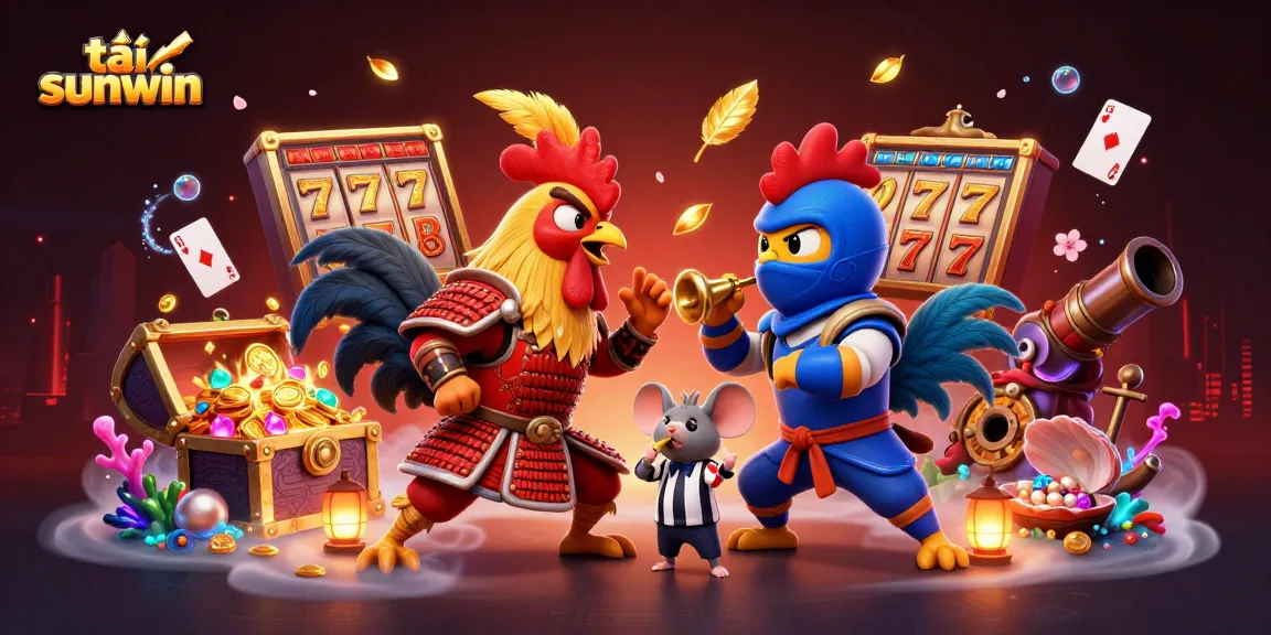 Engage in the thrill of gaming with tải sunwin, featuring dynamic action between roosters and casino elements.