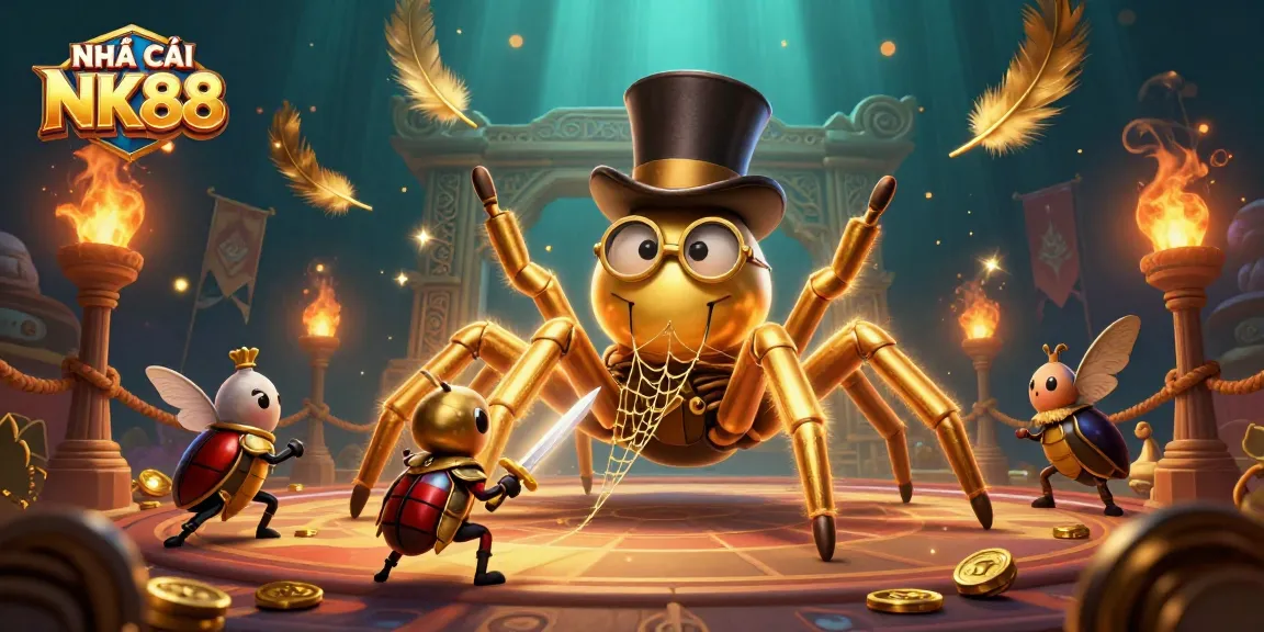 Experience NHÀ CÁI NK88 with a vibrant casino scene filled with golden elements, exciting gameplay, and a touch of fantasy.