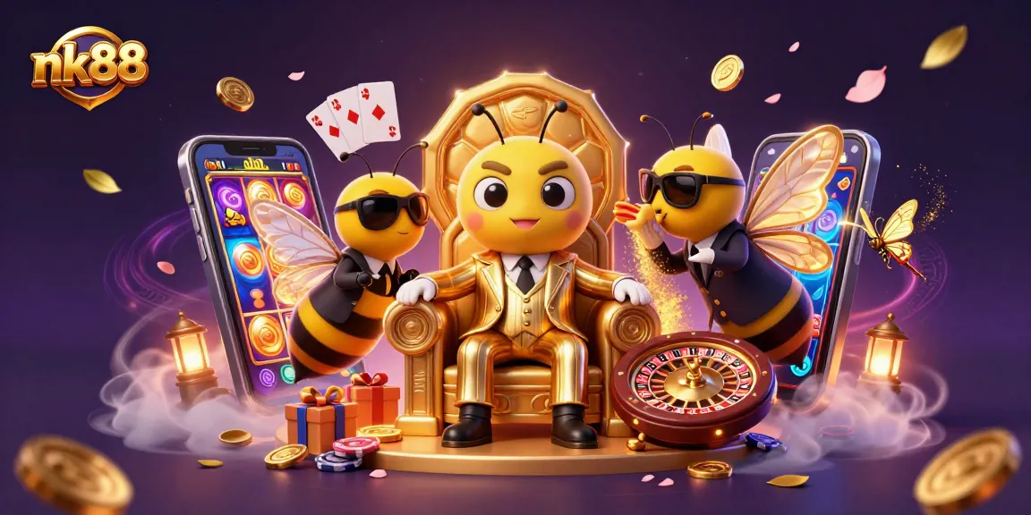 Spin to win at nk88 with cartoon mob bosses and dazzling casino elements in vibrant 3D.