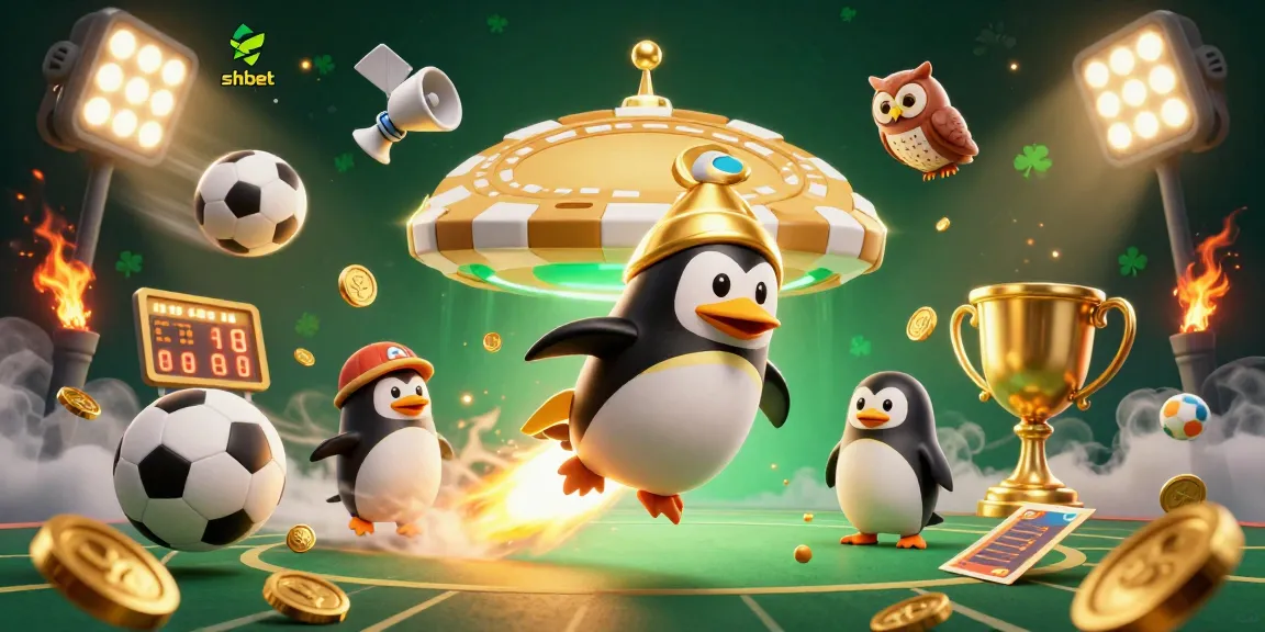 Engage with shbet's thrilling gaming experience featuring a golden penguin and dynamic casino elements.