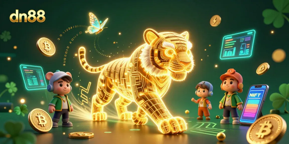 Experience thrilling gaming at dn88 with a neon tiger in an electrifying digital casino.