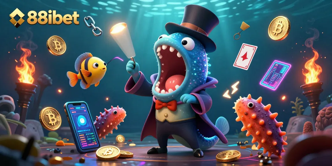 88ibet reveals exciting magic moments with a deep-sea eel and anglerfish performing tricks in a vibrant casino.